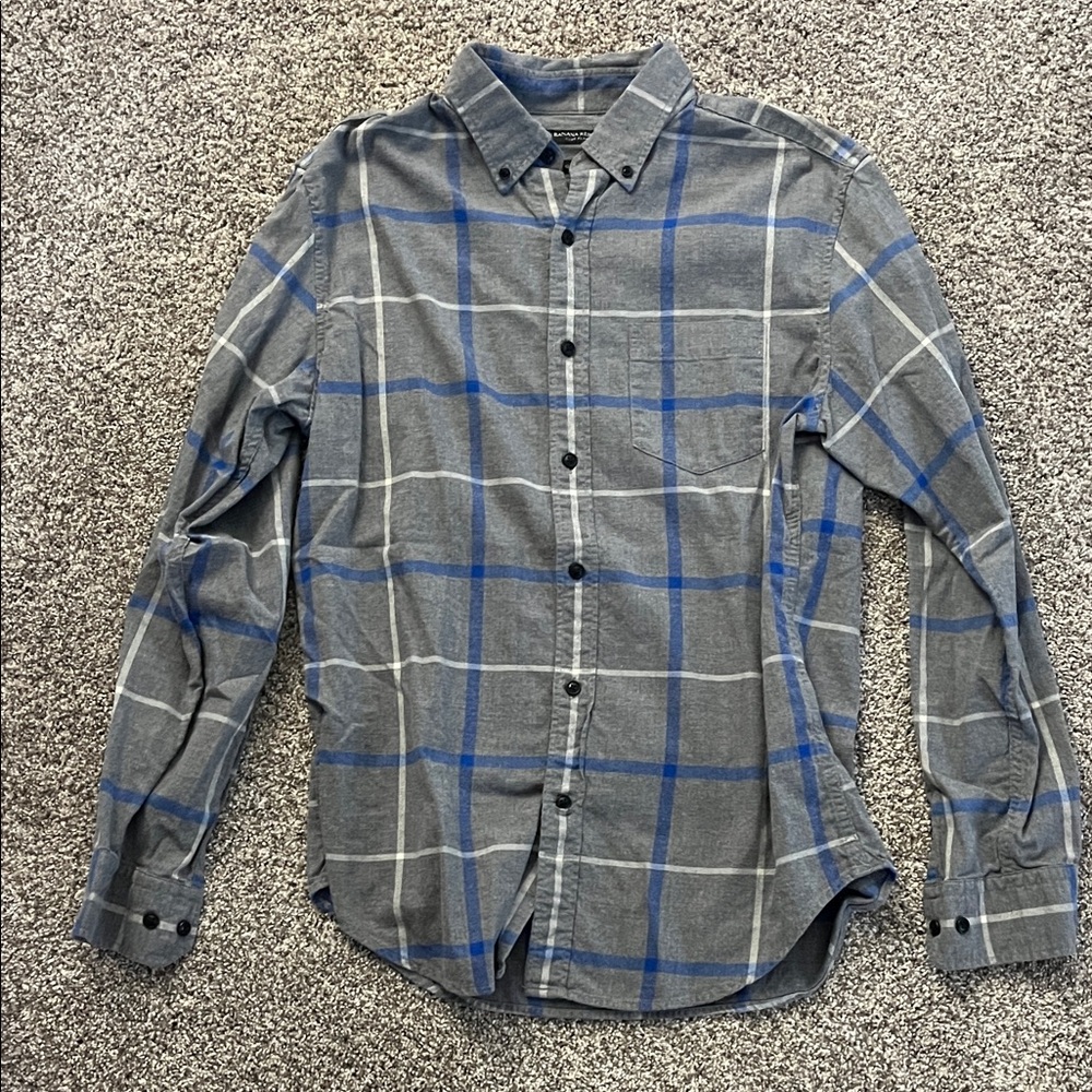 Banana Republic Gray and Blue Checkered Shirt